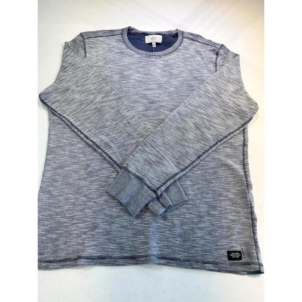 Jack Spade Mens Crew Neck Pullover Knit Long Sleeve Cotton Blue White Shirt XL